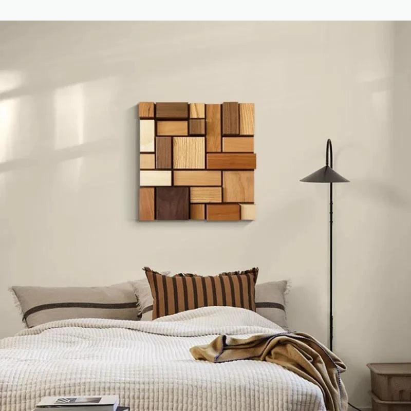 décoration murale bois assemblage moderne tableaux rectangulaires couleurs variéesintérieur minimaliste