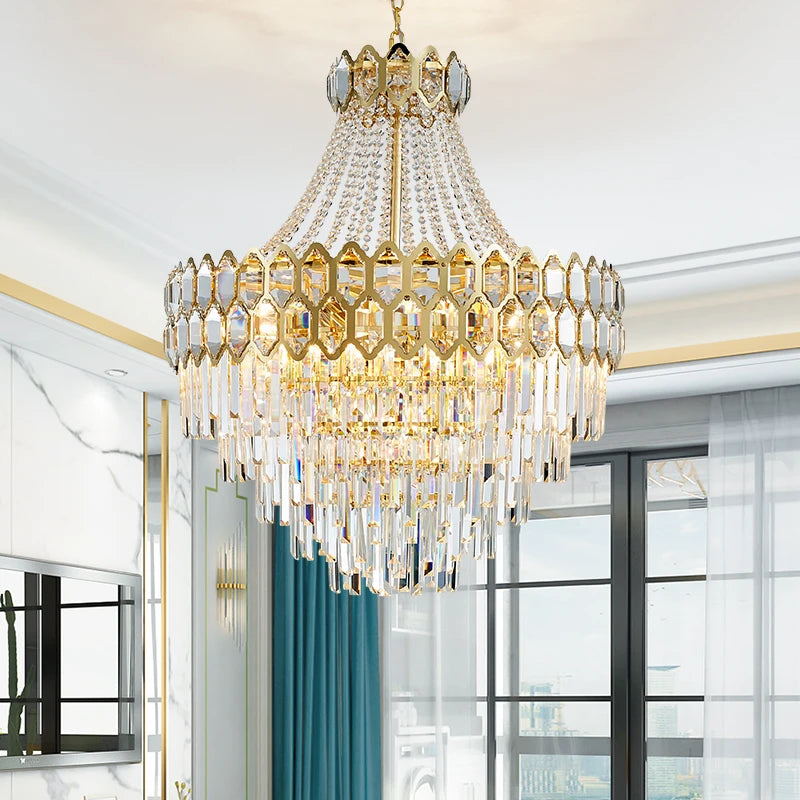 lustre cristal doré transparent classique encastrée led h71cm d60cm