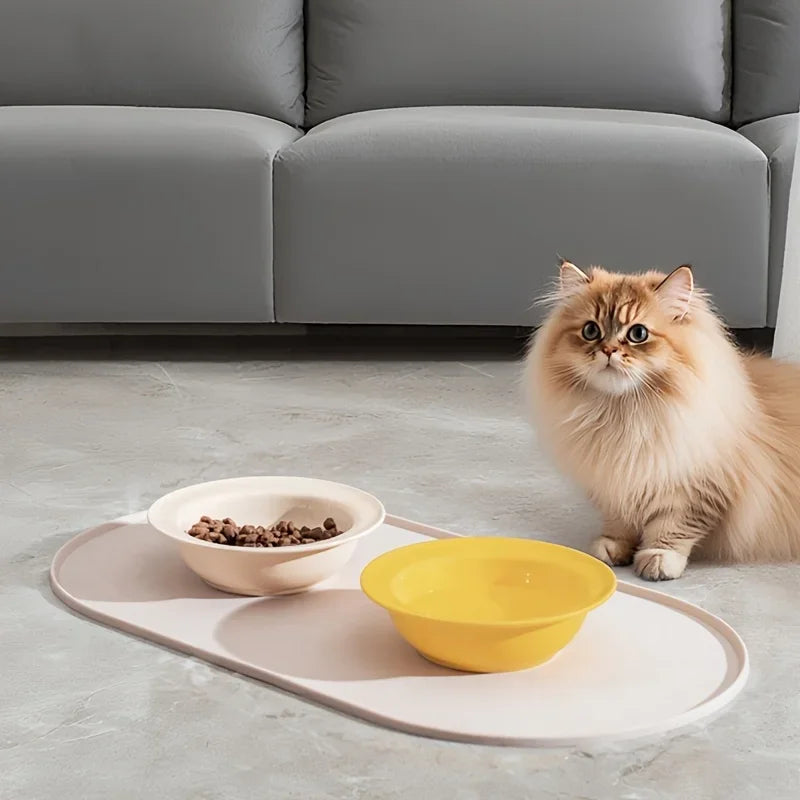 tapis alimentation chat imperméable antidérapant silicone moderne plateaux animaux compagnie deux gamelles couleur rose