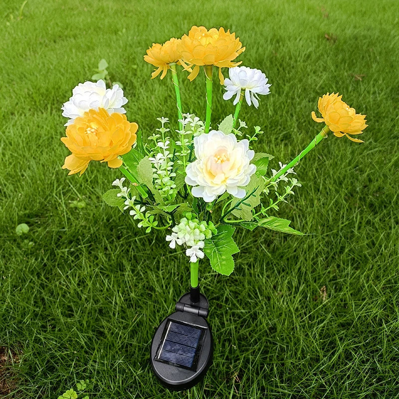 éclairage extérieur solaire fleurs artificielles bouquet lumineux moderne rouge jaune blanc violetextérieur patio jardin