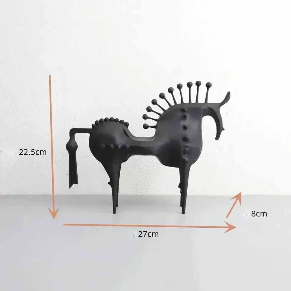 sculptures abstraites chevaux métal noir modernes maison 30cm 20cm texturées points sphères