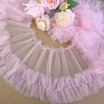 ruban tulle plissé noir rose blanc jaune fin élégant décoration 90cm longueur 15cm largeur