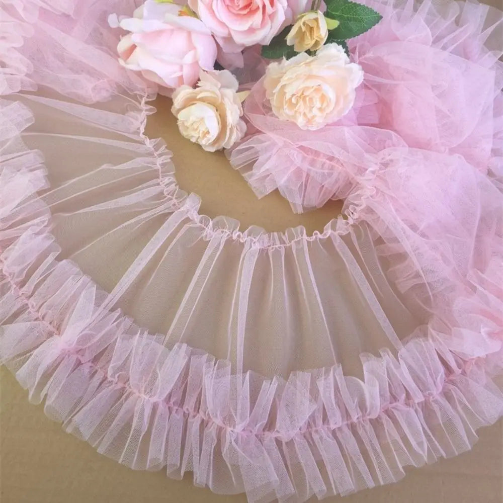 ruban tulle plissé noir rose blanc jaune fin élégant décoration 90cm longueur 15cm largeur