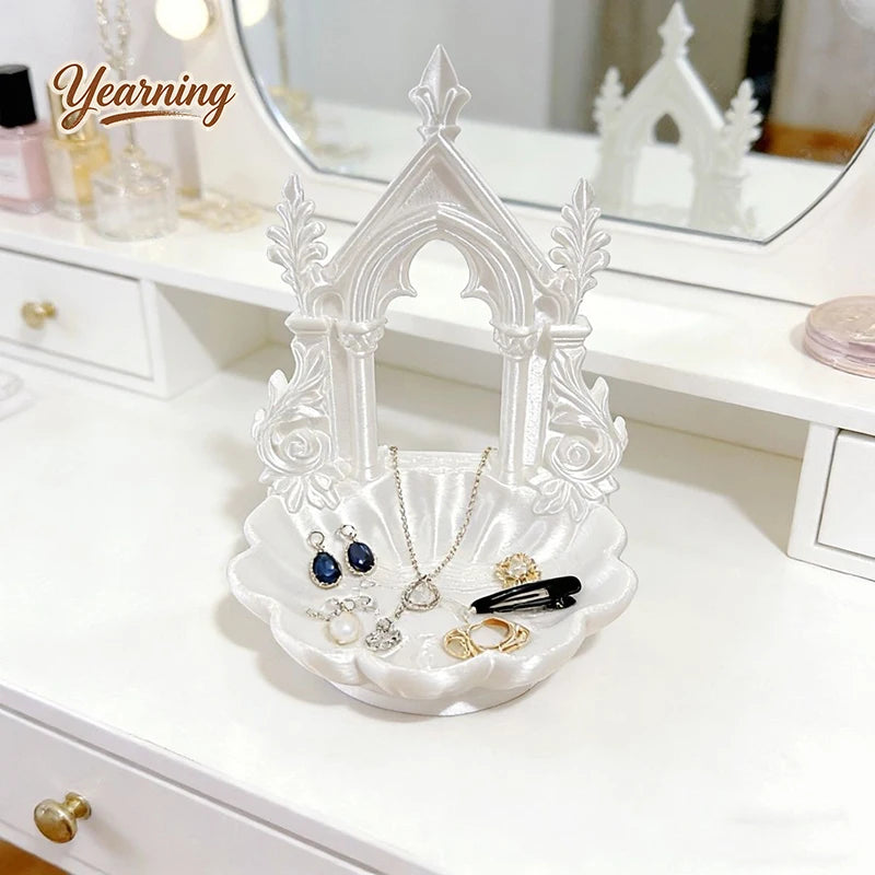 boîte rangement bijoux gothique arcs colonnes bleu noir rose bijoux maquillage parfums