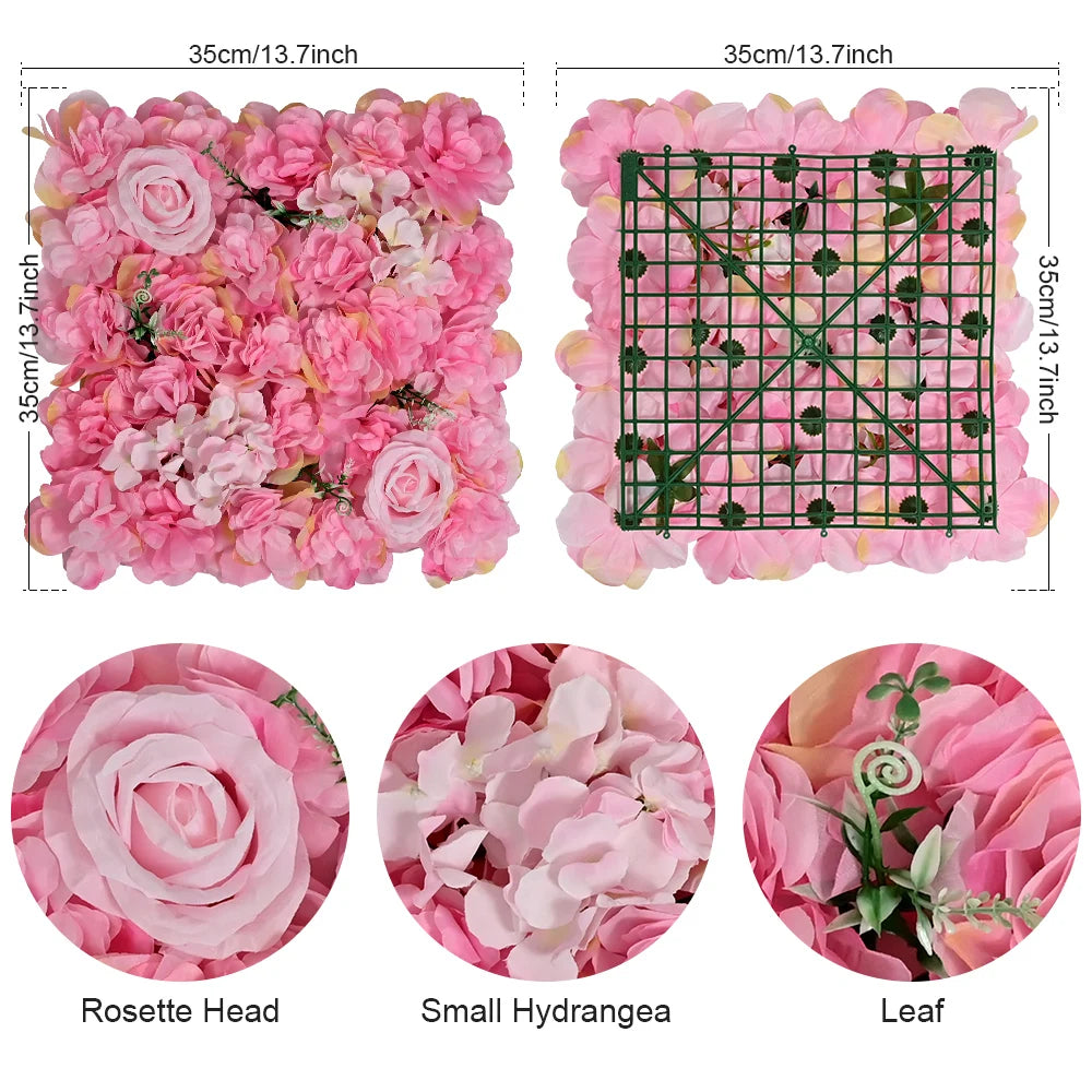 panneau mural fleurs artificielles roses hydrangées mariage anniversaire moderne romantique clips métalliques