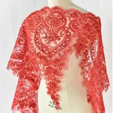 étole élégante broderie fine motifs floraux géométriques polyester translucide rose pâle bleu clair vert
