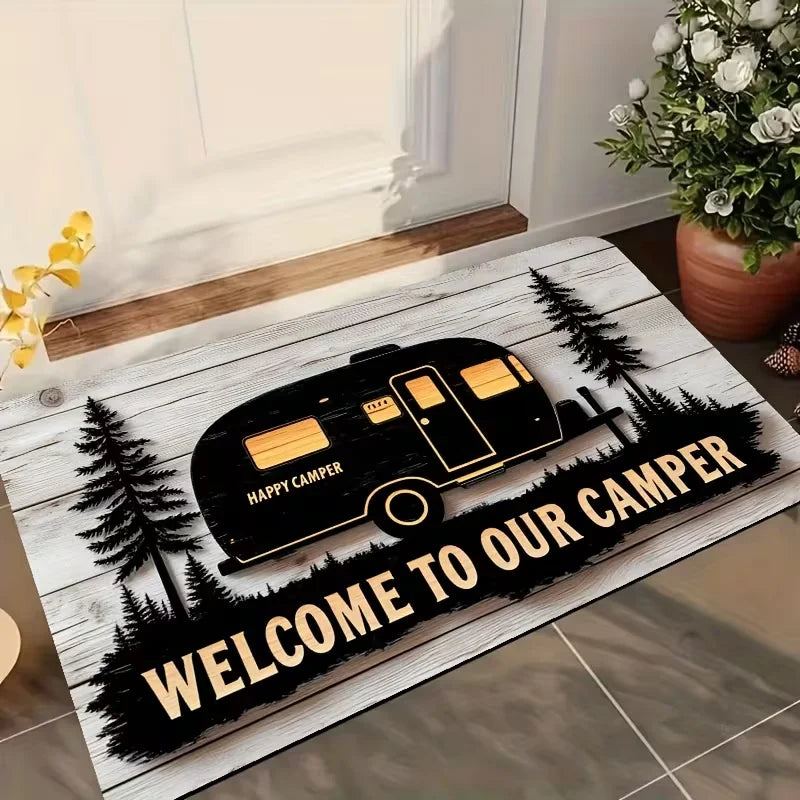 tapis d'entrée moderne antibactérie antidérapant 30x50cm 40x60cm 50x80cm motif camping bienvenue
