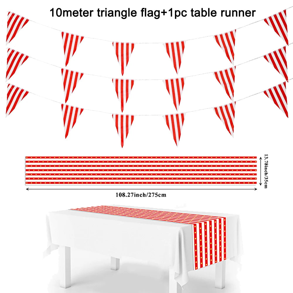 nappe table rayée rouge blanche étoiles dorées anniversaire mariage événement festivealloween nouveauannée
