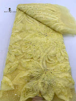 dentelle africaine brodée fleurs sequins bleu blanc vert orange translucide mariage