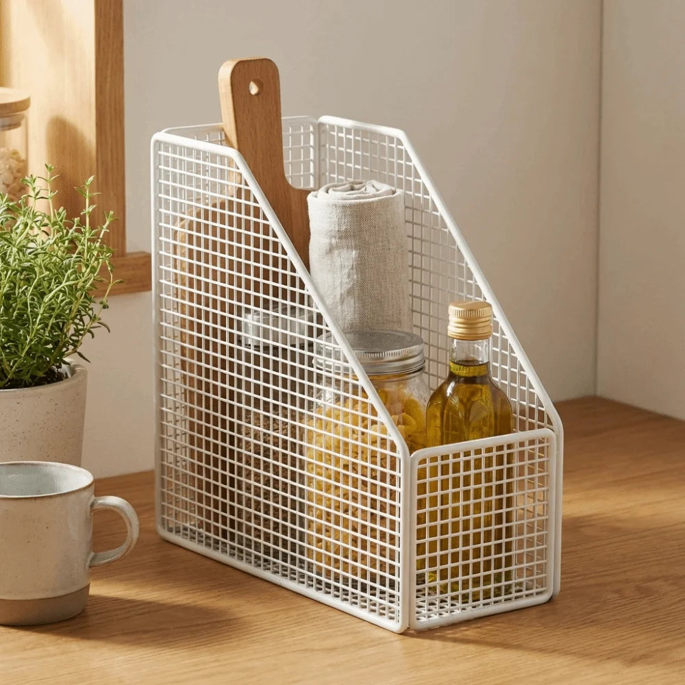organisateur rangement maille métallique moderne blanc noir multifonctionalité cuisine sallebain