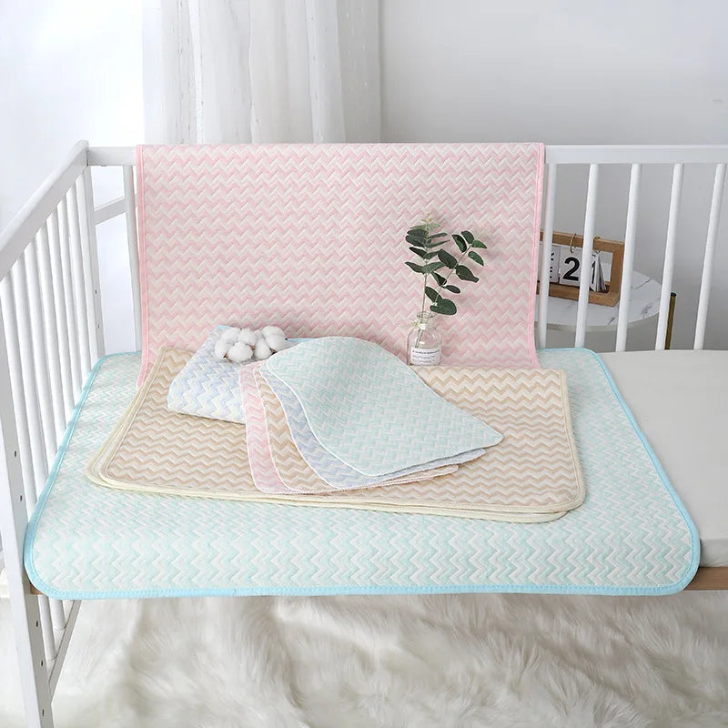 tapis langer bébé rose bleu beige chevron coton imperméable réutilisable nouveau né chambre bébé