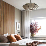 suspension lumineuse tissu géométrique blanc beige moderne opacité câble suspension fixe chambre salon