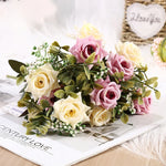 fleurs artificielles bouquet rose blancs bleus vertes mariage romantique intérieur extérieur
