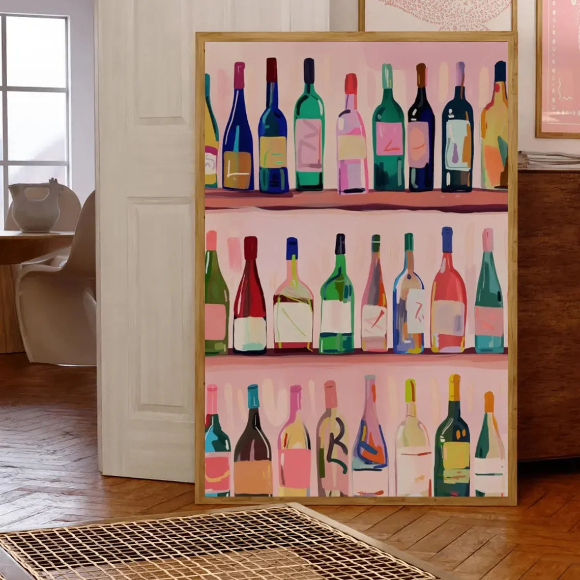 tableau mural moderne bouteilles vin rose clair multicolore sans cadre impression toile chambre salon