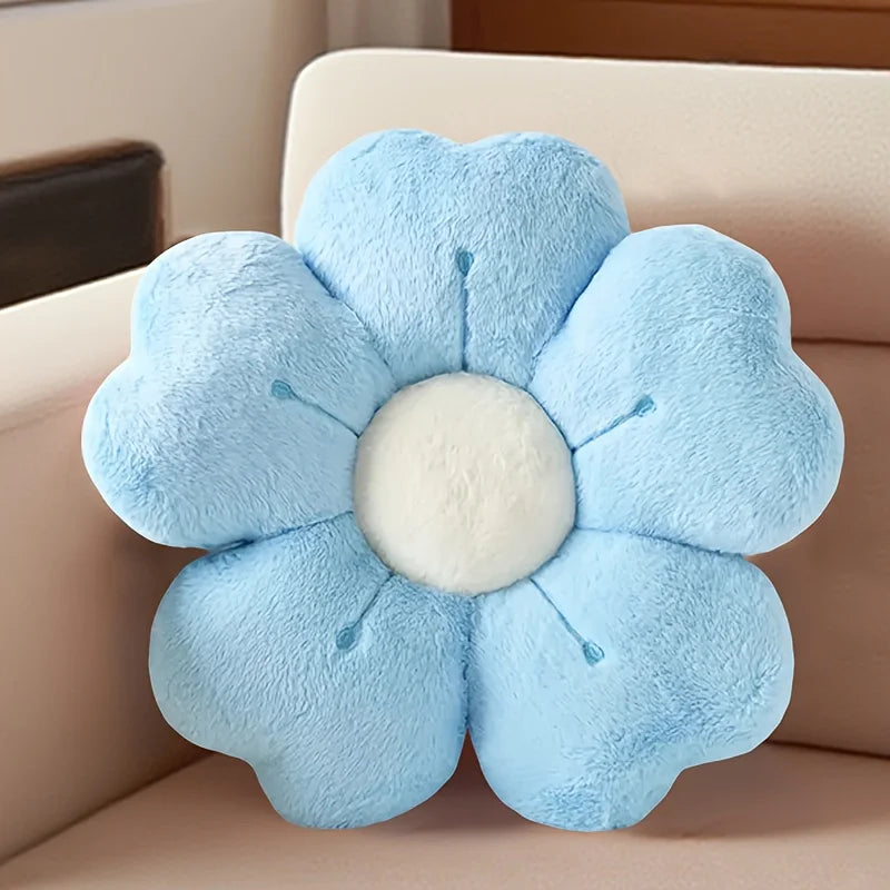 coussin décoratif fleurs stylisées peluche douce rose clair blanc moderne