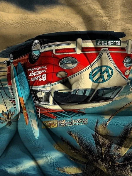 serviette bain polyester absorption rapide serviette vintage bus vw palmiers planches surf plage bleu