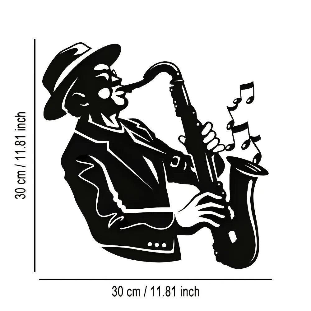 tableau mural noir saxophoniste illustration musicale art populaire décoration salon chambreOpaque 30cmx30cm