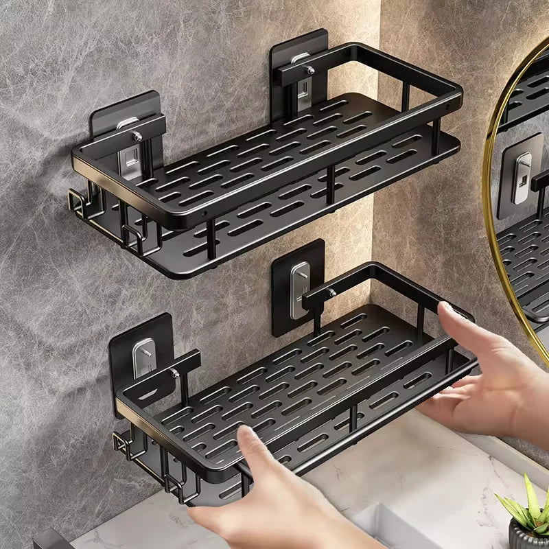 étagères salle bain noir modernes grille adhésives produits toilette serviettes