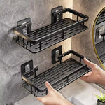 étagères salle bain noir modernes grille adhésives produits toilette serviettes