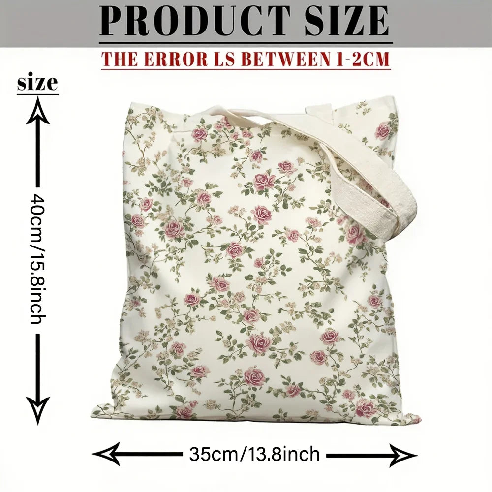 sac main fleurs roses feuilles vertes fond beige vintage romantique poignées détachables femme