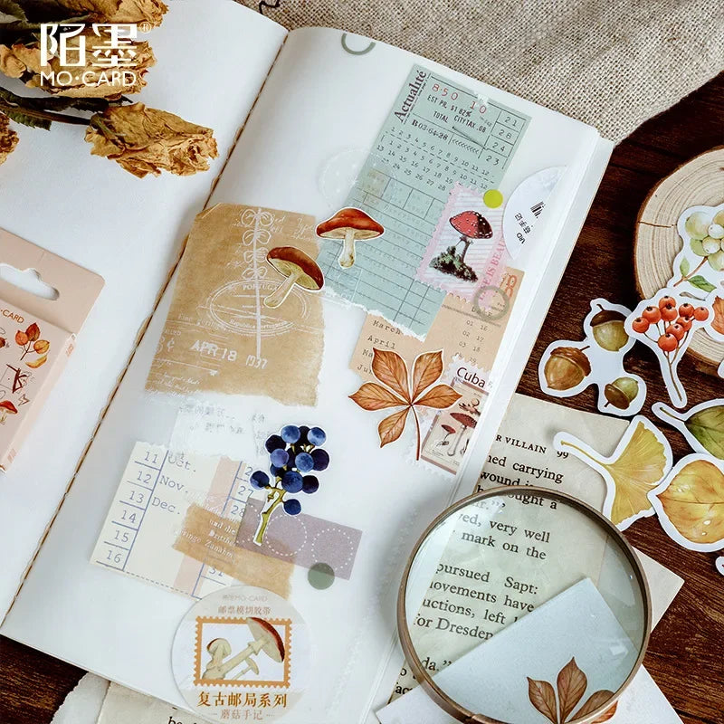 autocollants feuilles champignons baies glands plumes naturels bricolage scrapbooking journal étiquettes marron vert orange