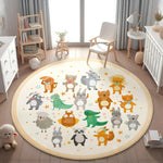 tapis rond polyester antidérapant motif animaux jungle enfant moderne 120x120cm