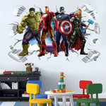 sticker mural 3d super héros hulk iron man captain america thor rouge bleu vert