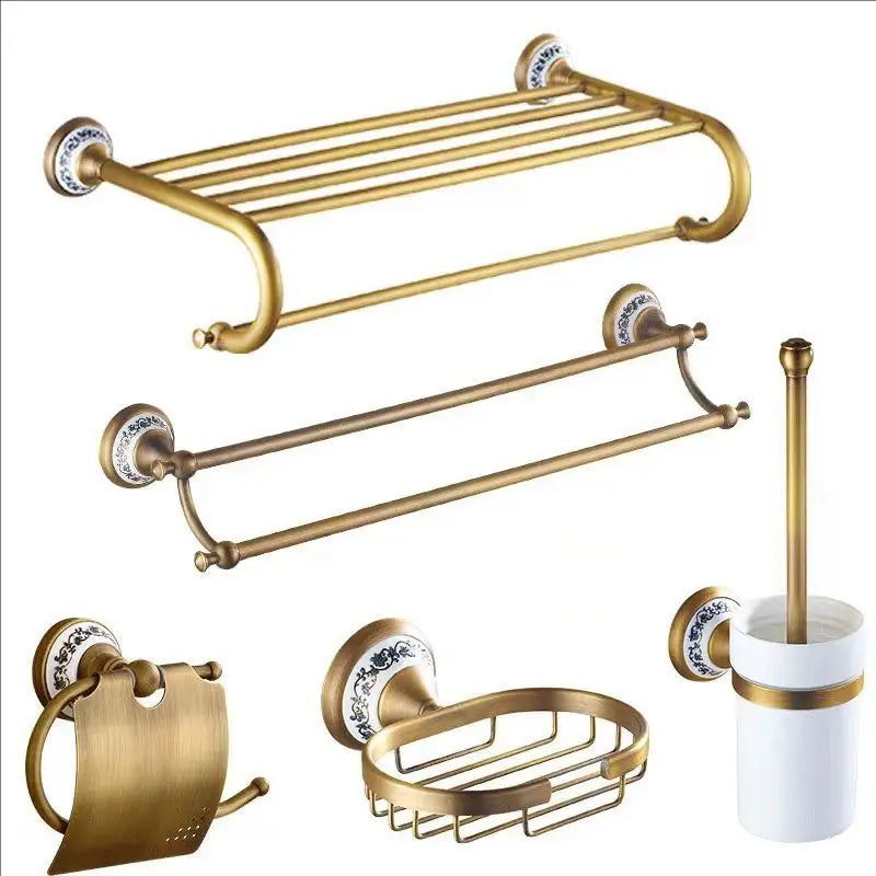 ensemble quincaillerie bain or antique élégant classique porte serviettes savon gobelet papier wc