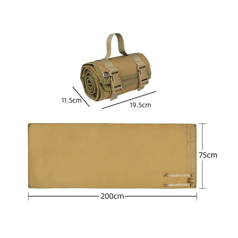 tapis sol pliable tissu nylon camouflage militaire sangles boucles poignée