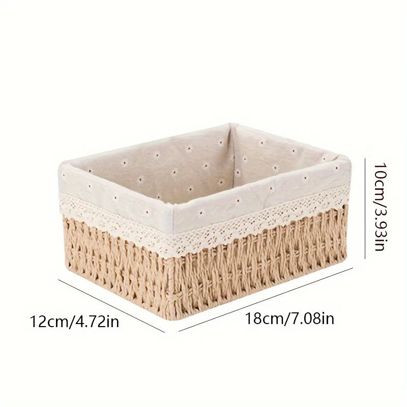 panier rotin dentelle blanche motifs simples rustique décoration intérieure tissu amovible beige clair