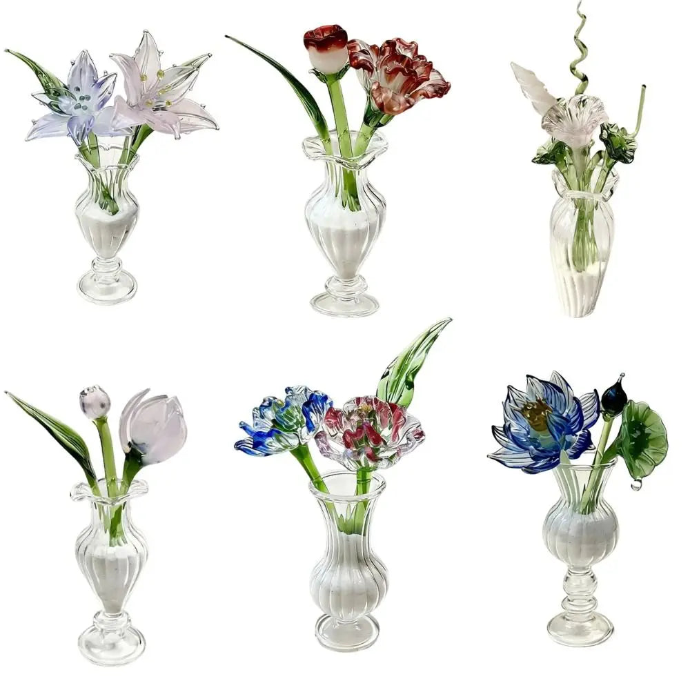 décoration florale verre transparent vase ridé fleur artificielle moderne chambre salon cadeau artisanal