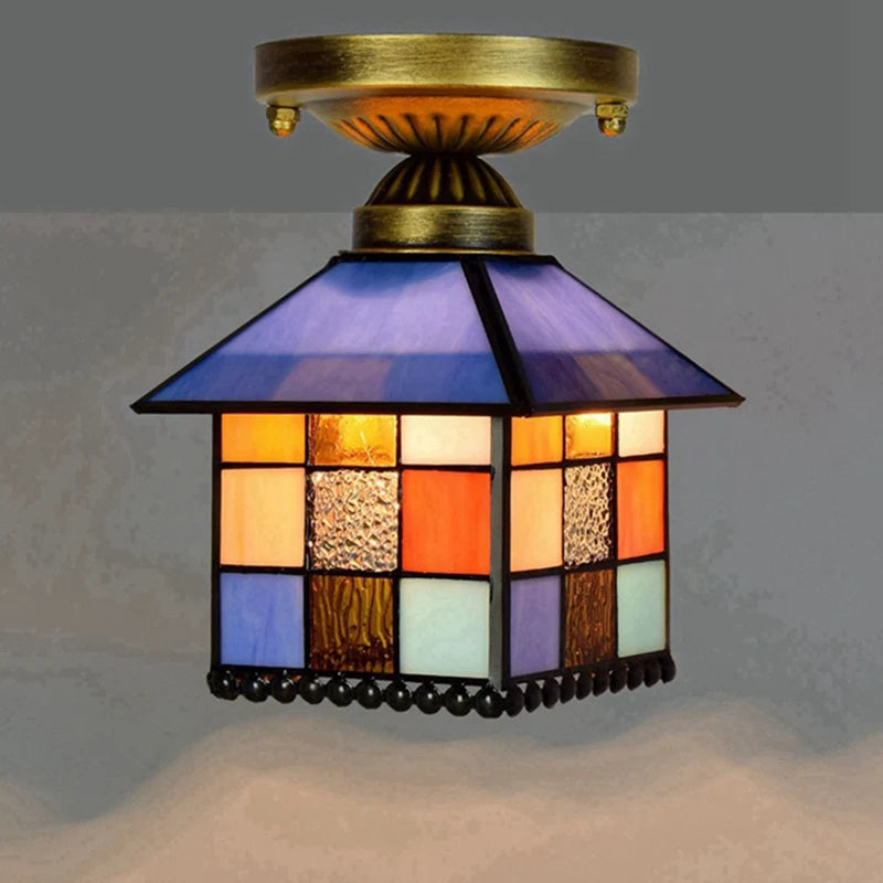 Lampe art déco mosaïque motifs floraux or marron bleu verte vintage chambre salon entree