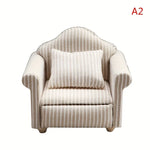 miniatures meubles classiques canapé fauteuil beige rayures coussins tissu texturé traditionnels