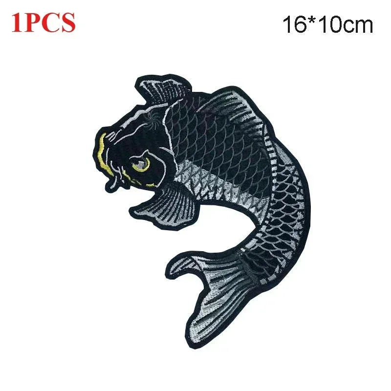 patch brodé poisson koi noir ecailles traditionnel asiatique coton polyester diy personnalisable