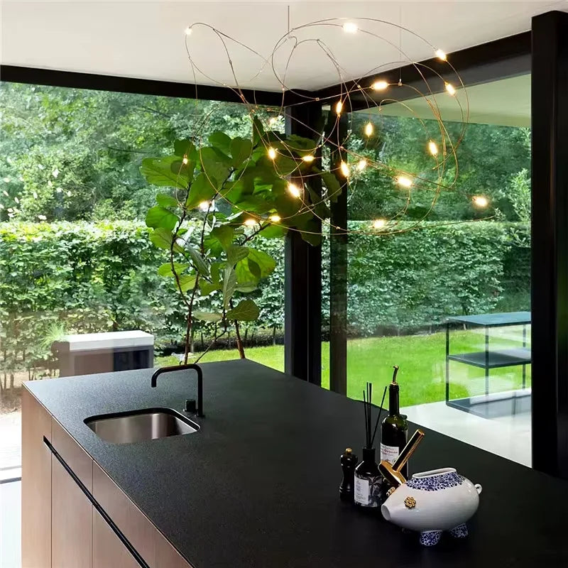 Suspension lumineuse moderne fer blanc doré fil torsadé LED 2000 82000 lumens