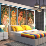 Panneau décoratif mural Art Nouveau multicolore femmes fleurs illustrations salon chambre 180X350cm