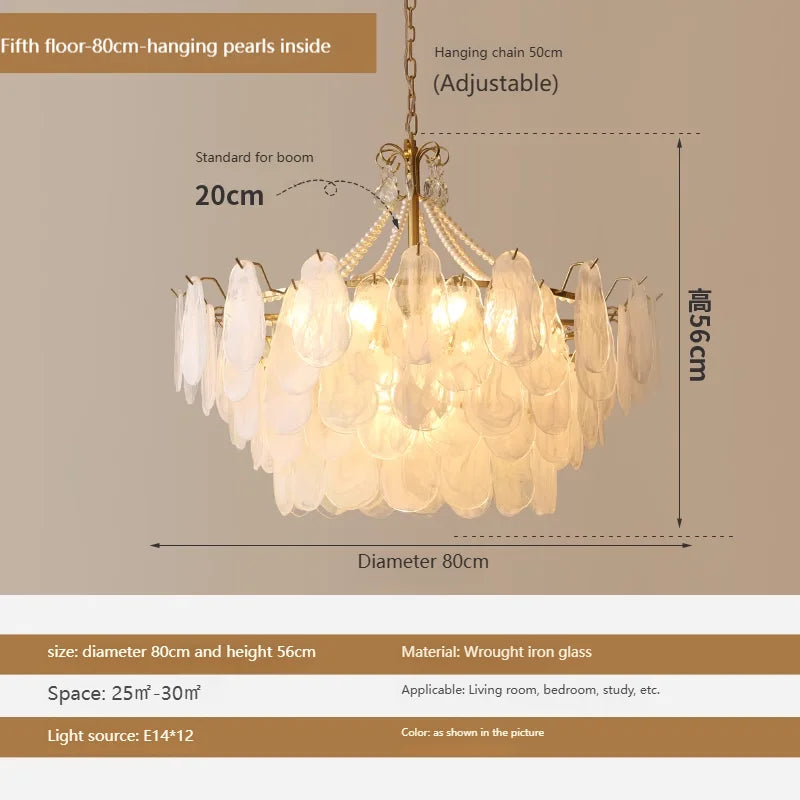lustre cristal blanc doré coquillage organique élégant salon restaurant chambre