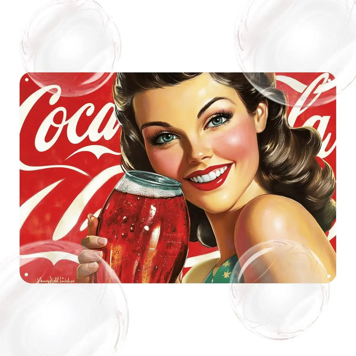plaque décorative coca cola logo vintage rouge blanc métallique 20x30cmSuspension4trous