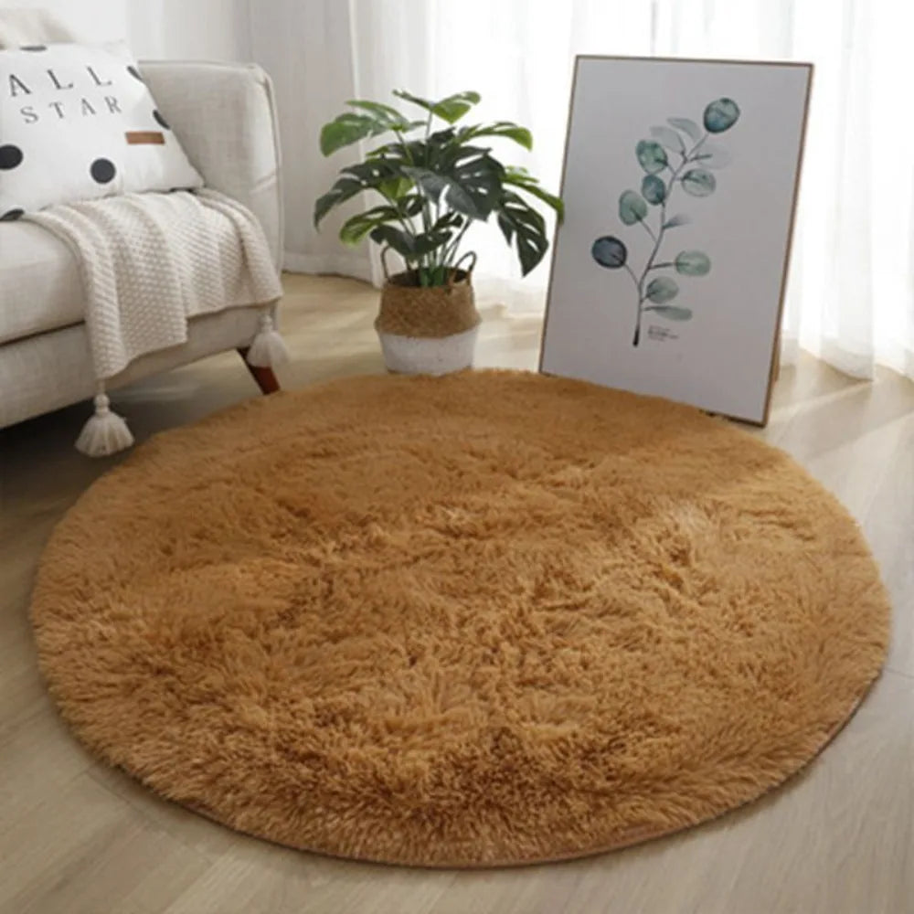 tapis rond doux marron vert bleu violet gris moderne peluche polyester vinyle