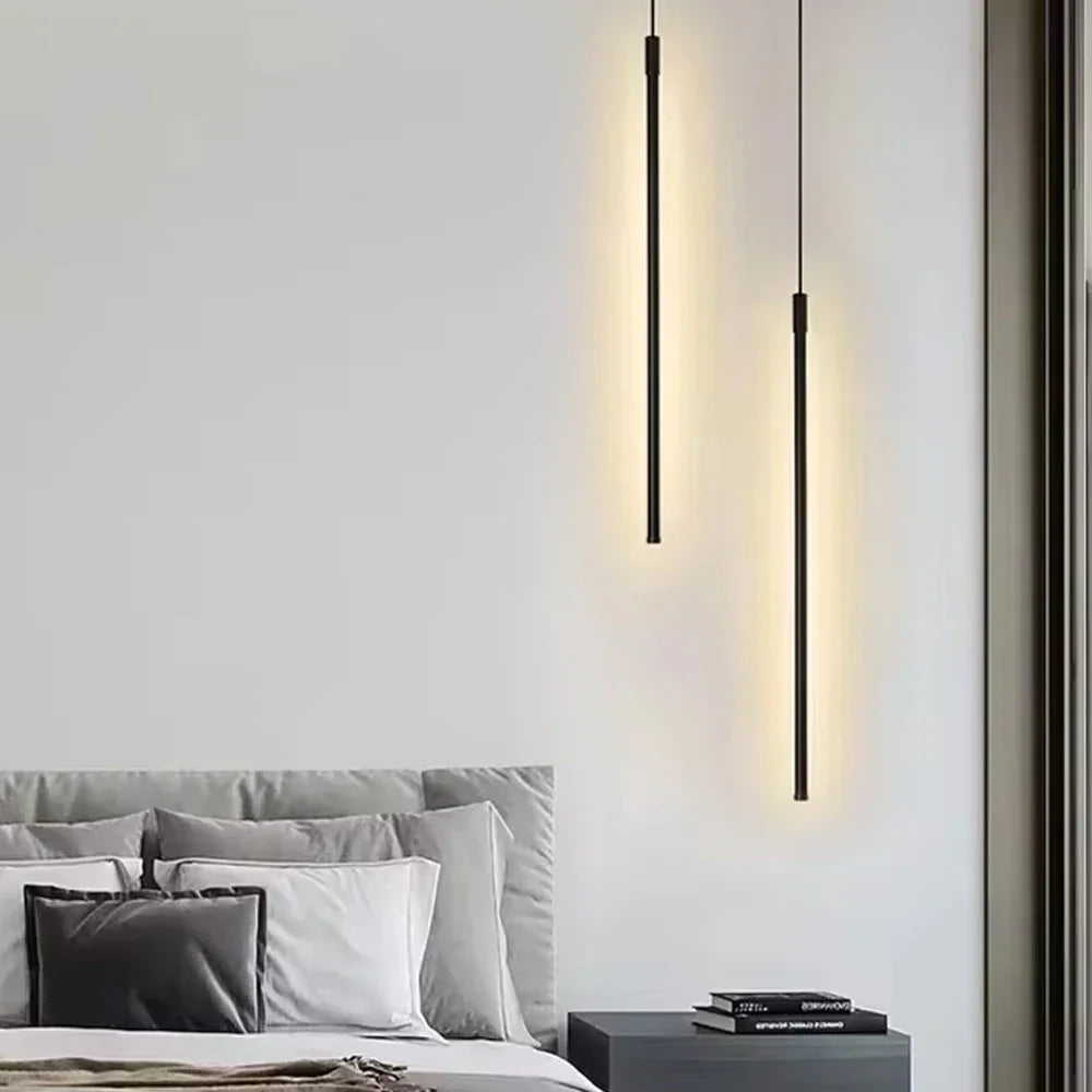 lampe suspension noir minimaliste rectangulaire lisse led moderne salon chambre étude autonomie