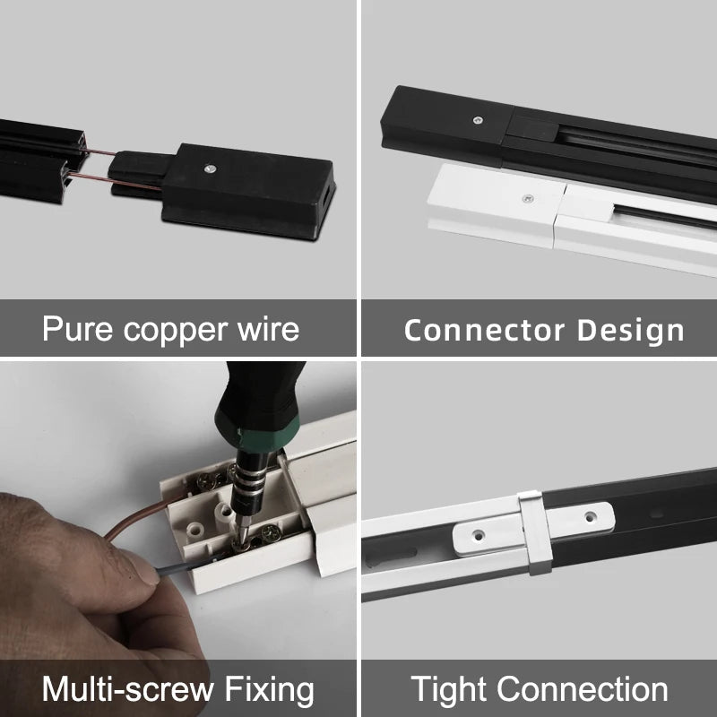 rails lumière led moderne noirs 1m 05m connecteurs droit boîte