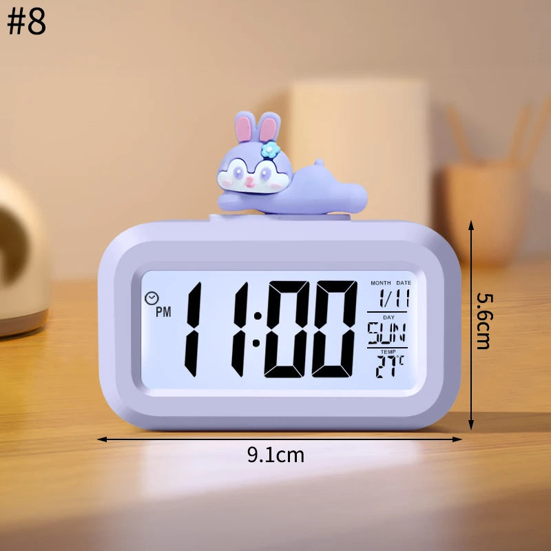 réveil horloge numérique led rose clair indicateur date température cochon figurine minimaliste