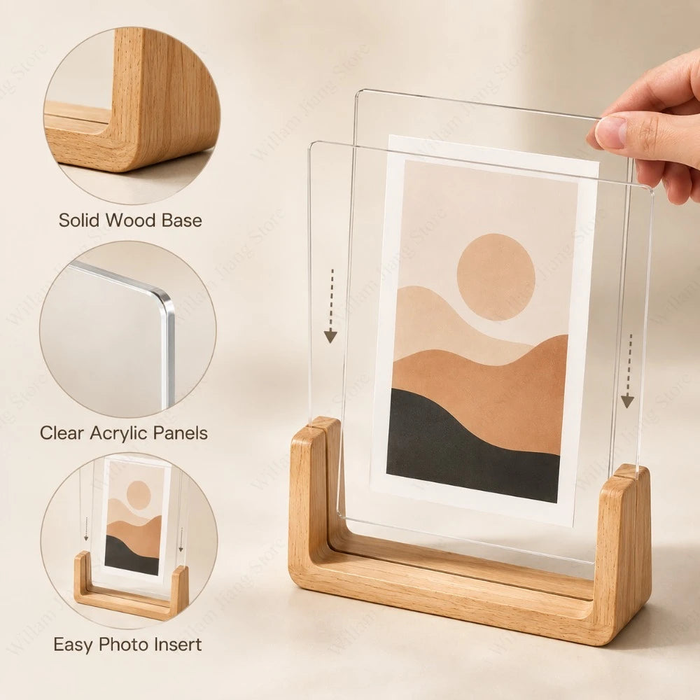 cadre photo transparent moderne bois naturel minimaliste insertion facile photo 10x15 15x10 decoration maison