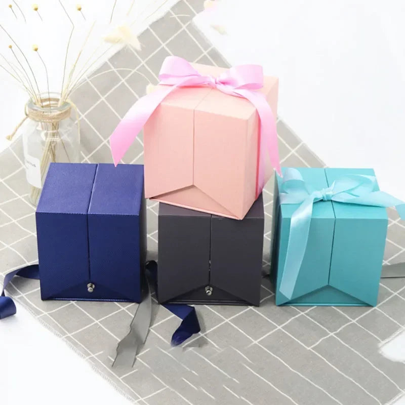 boîte cadeau rose classique boîte bijoux sac inclusion bouquet fleurs artificielles collierintérieur
