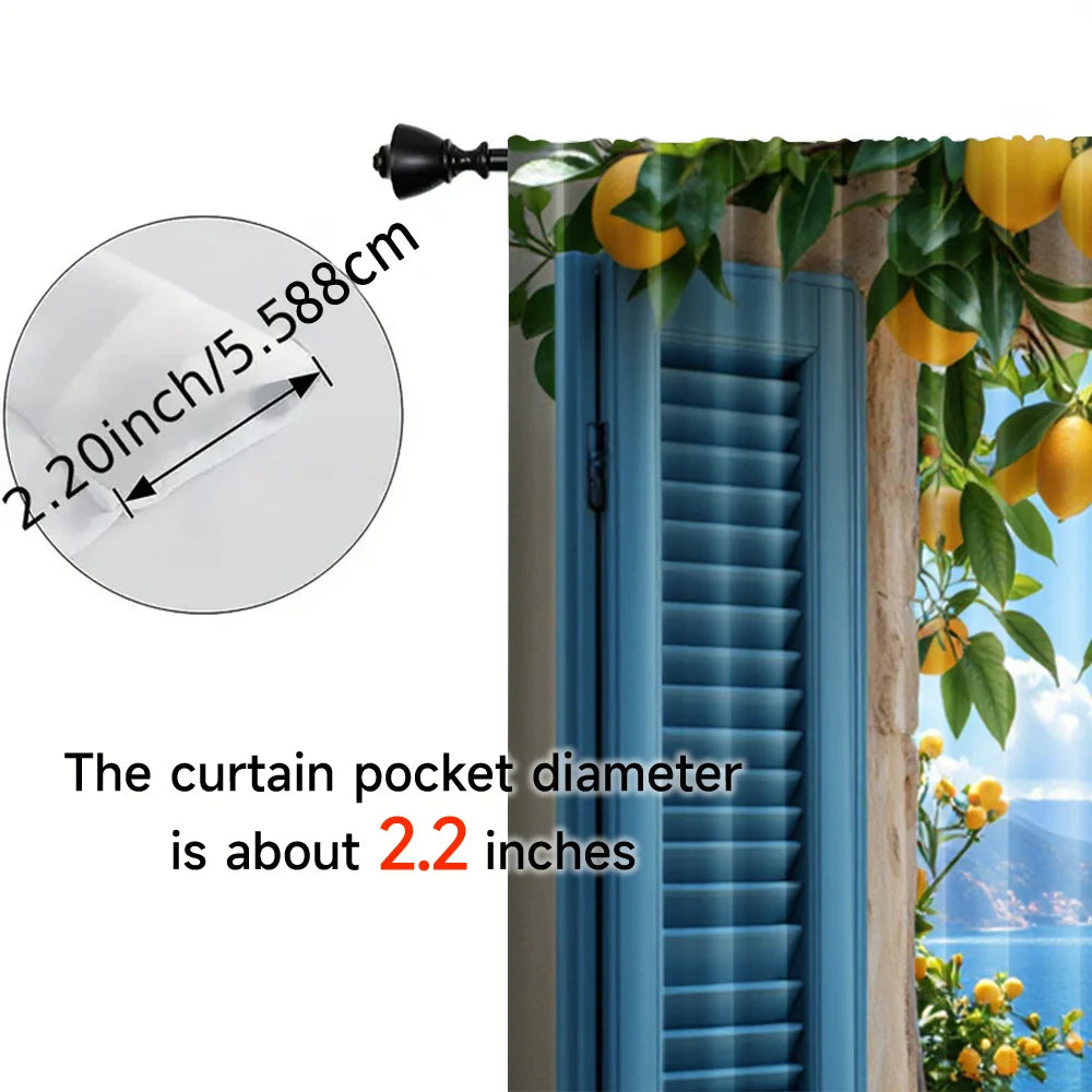 rideau moderne bleu citron feuilles paysage marin pièces polyester annelés