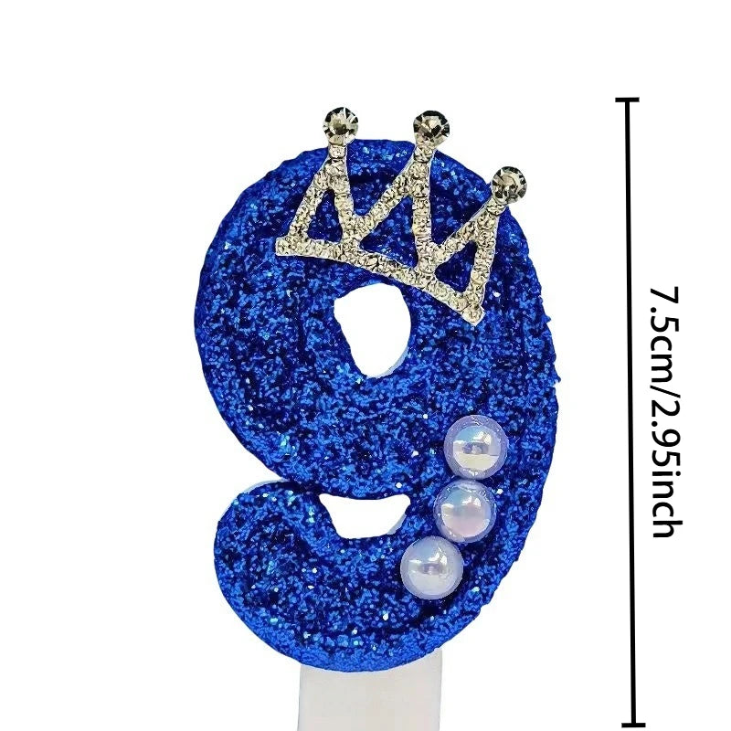 bougies chiffre anniversaire bleu pailleté décoratives festives crochet couronne numérotées grande taille