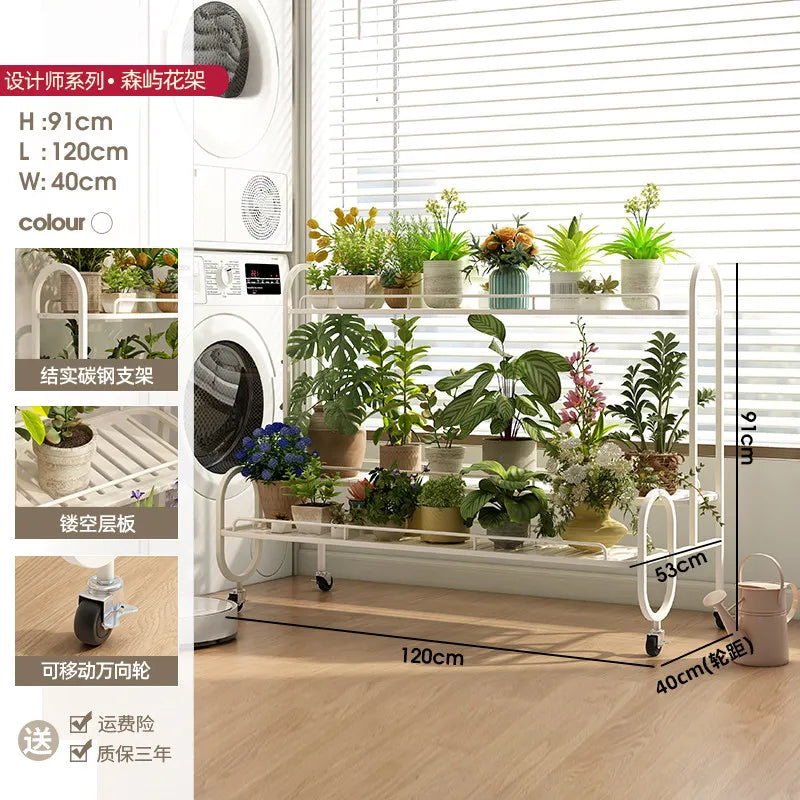 étagère métal mobile moderne roulettes blanc noir plante pot extérieur assemblage facile