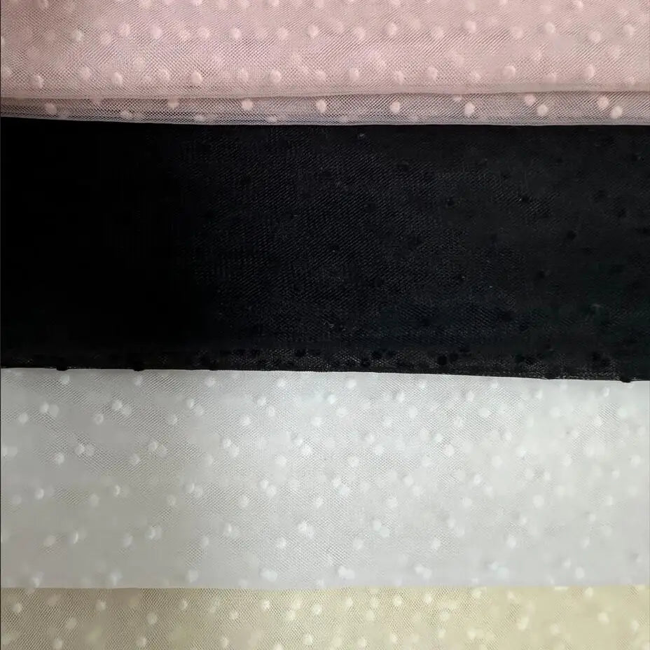 tissu polyester blanc beige noir motif dot moderne élégant dentelle respirant bricolage 150cm
