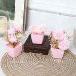 plantes artificielles bonsaï vert rose clair feuilles pointues fleurs simples moderne minimaliste pots carrés