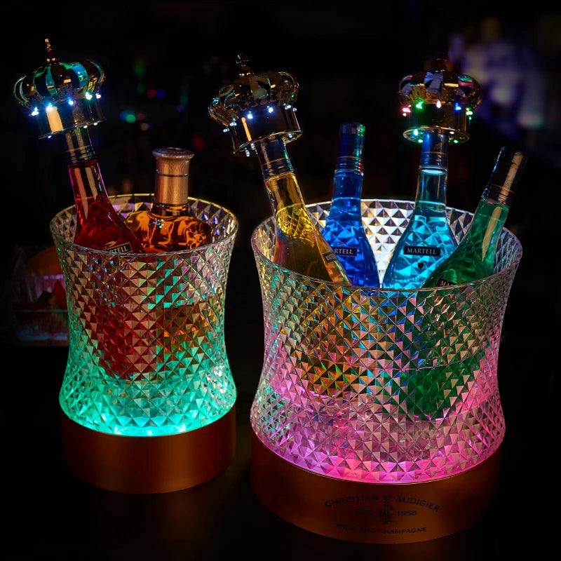 seau glace lumineux triangles relief moderne rouge vert bleu violet champagne élègant rechargeable